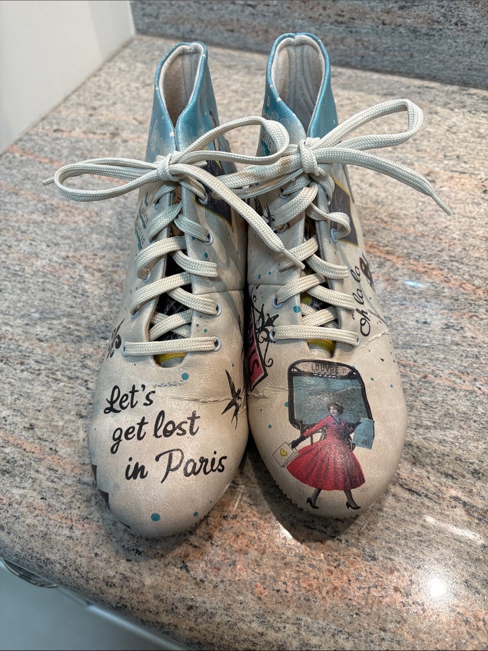 Passport Cream Lace-Up Ankle Boots with Teal Accents